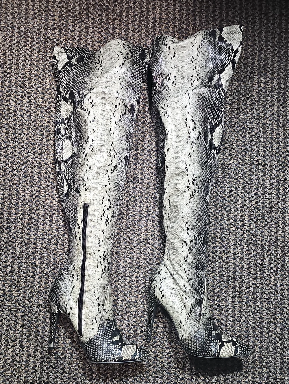Fashion Nova Shoes Womens 7 Boots Faux Snakeskin OTK Tall Stiletto Partial Zip